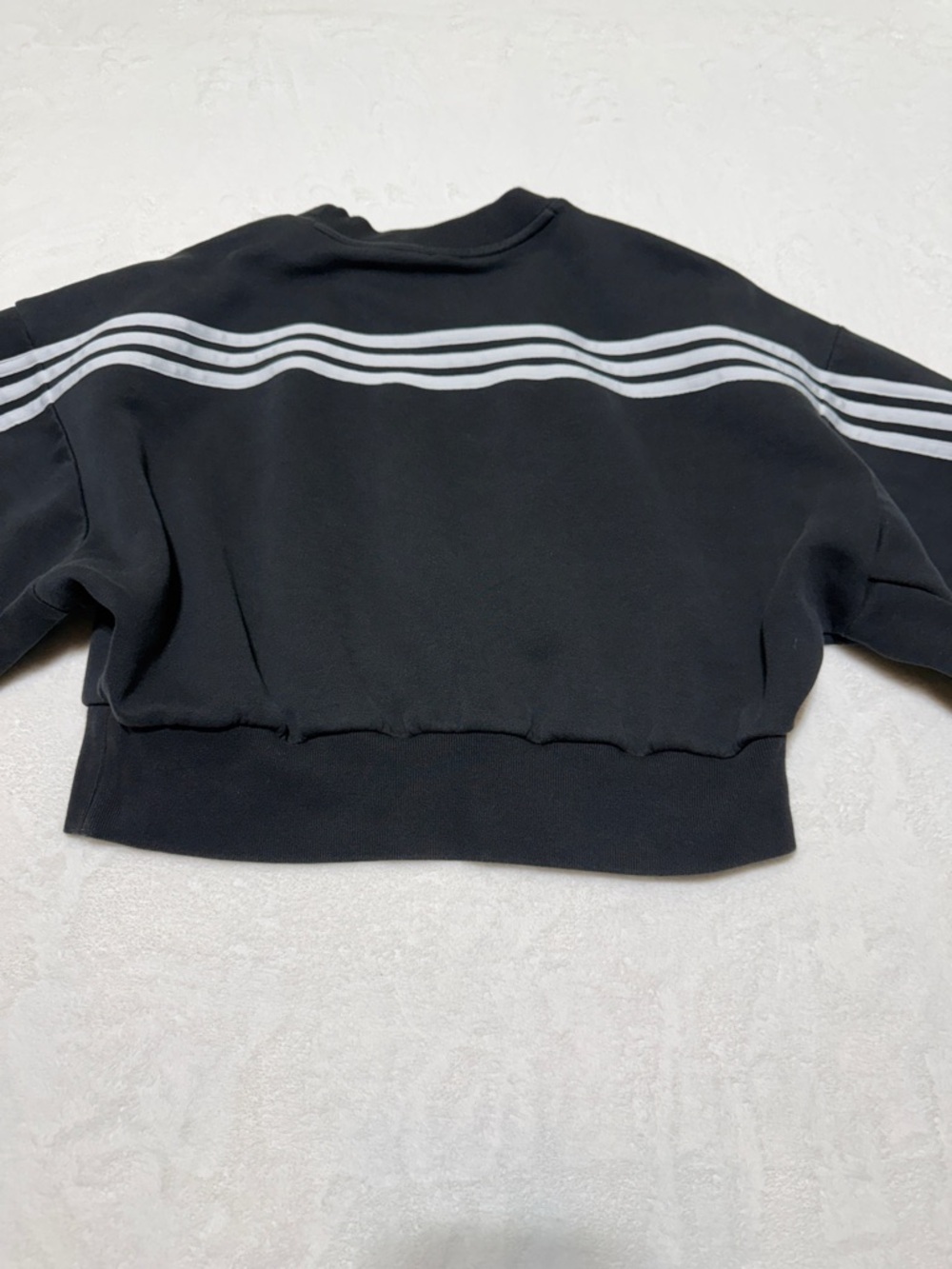 adidas Black Cropped Crewneck Sweatshirt with White Sleeve Stripes - Picture 5 of 9